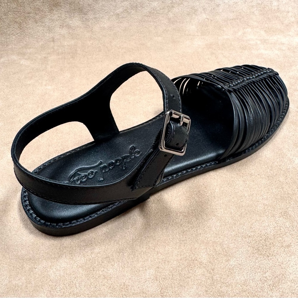 New Free People Frankie Fisher Flat Sandals Shoes Black Leather 9 39 - Picture 6 of 12
